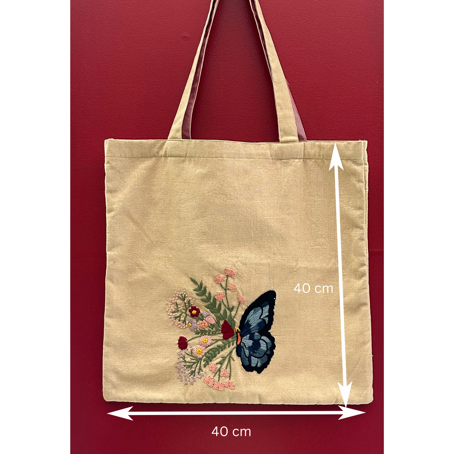 Handmade Tote Bag: Flowers Butterfly
